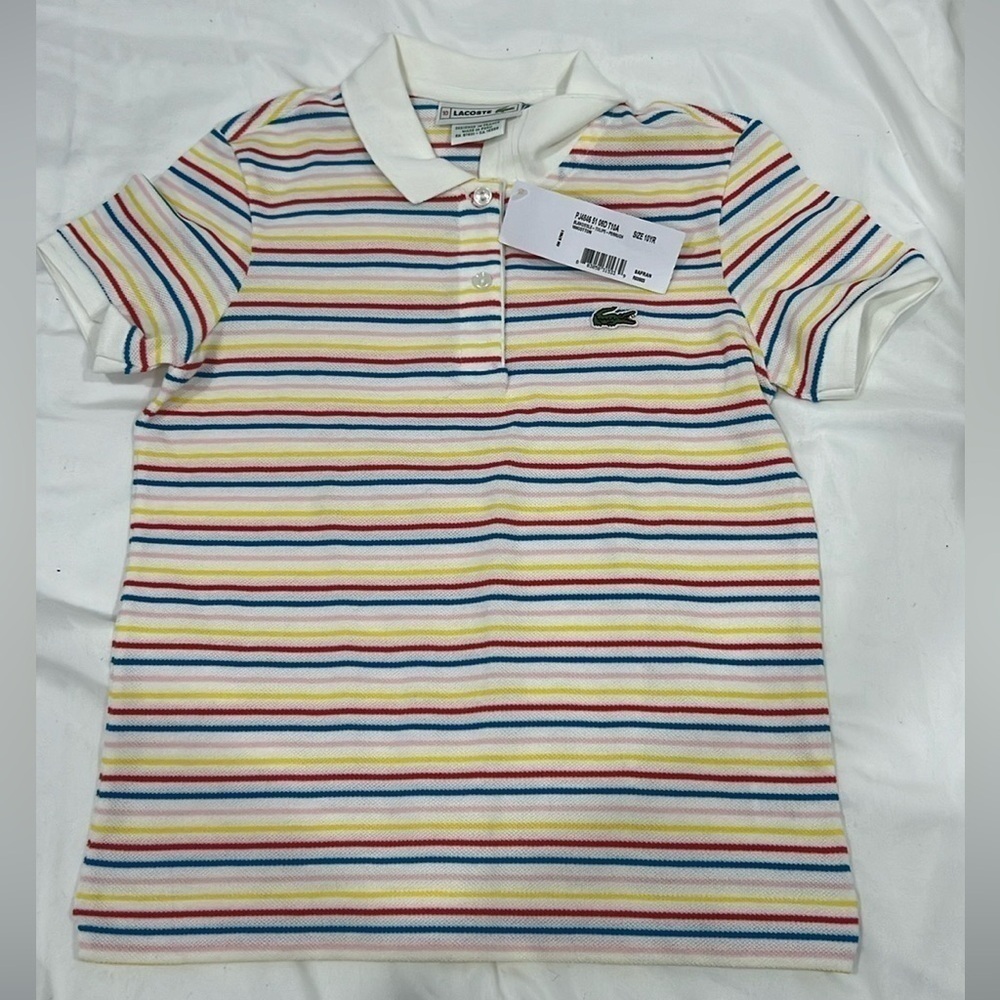 NWT kids LACOSTE short sleeve striped shirt size 10 KIDS GETS AN EXTRA PIECE - Picture 13 of 13